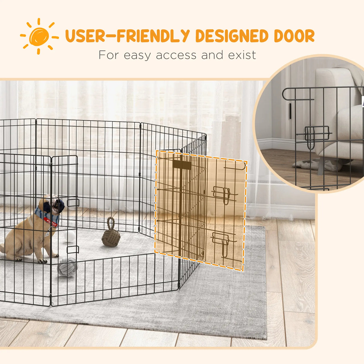PawHut Dog Playpen, Puppy Pen, Eight-Panel Metal Fence, for Small Dogs, Indoors, Outdoors - Black