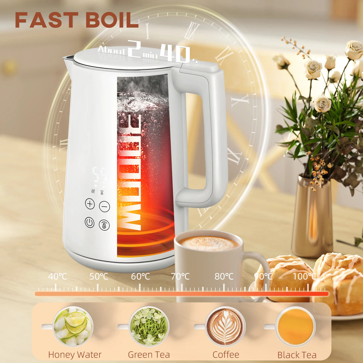 HOMCOM Polished Stainless Steel Kettle and Toaster Set - White