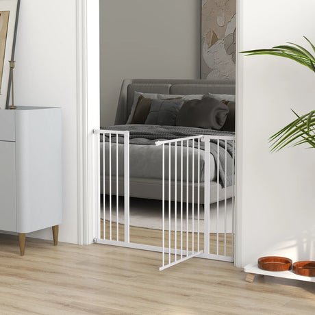 PawHut Dog Gate Pet Safety Gate Stair Barrier Pressure Fit Adjustable 76-82/86-97/101-107 cm, White