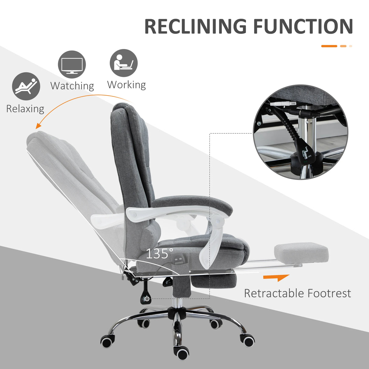 Vinsetto Heated 6 Points Vibration Massage Executive Office Chair Adjustable Swivel Ergonomic High Back Desk Chair Recliner with Footrest Grey