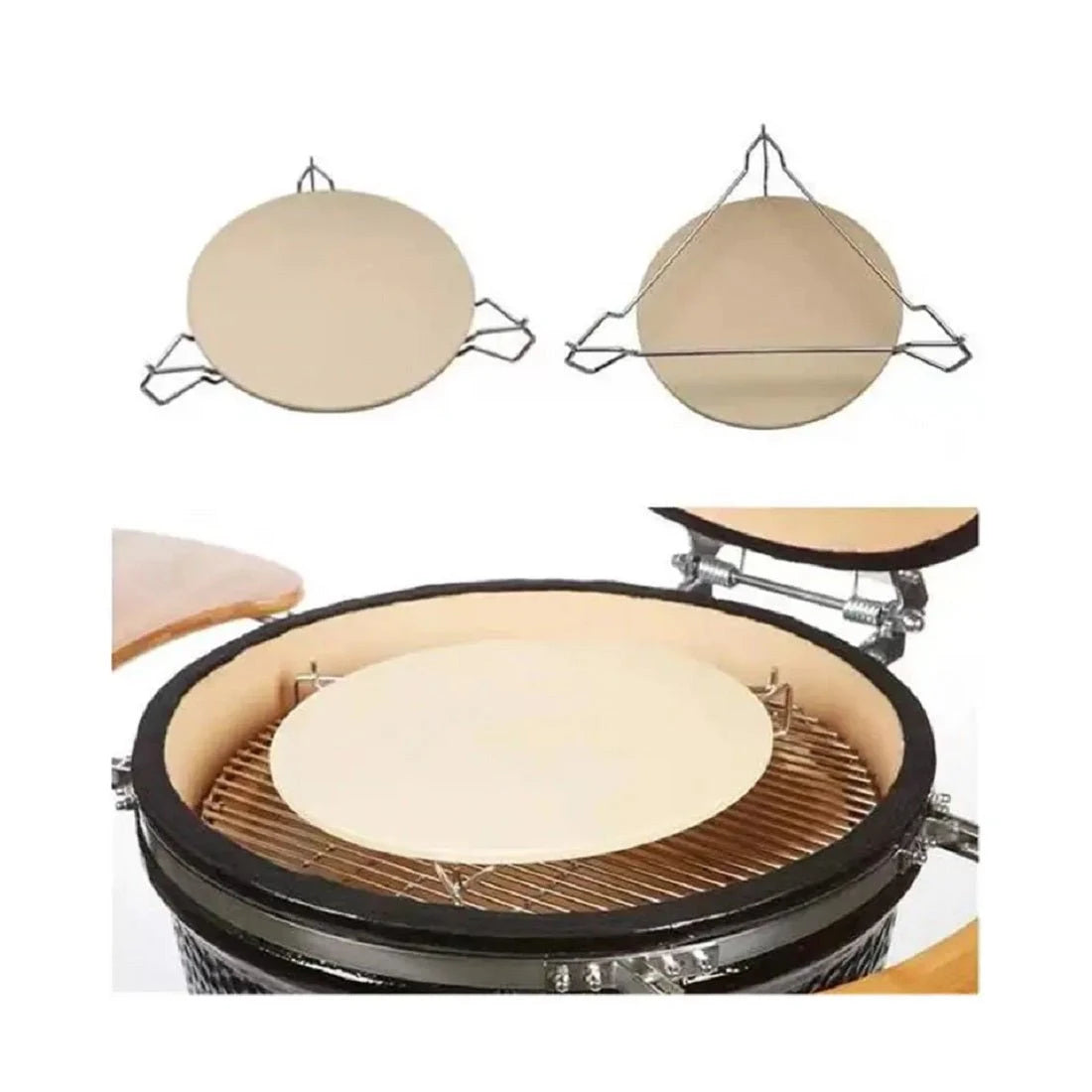 Fresh Grills 3-in-1 Pizza Stone, Elevator & Heat Deflector for Kamado BBQ Premium Pizza Stone, Adjustable Elevator & Versatile Heat Deflector for Perfect Grilling & Baking 16" Kamado