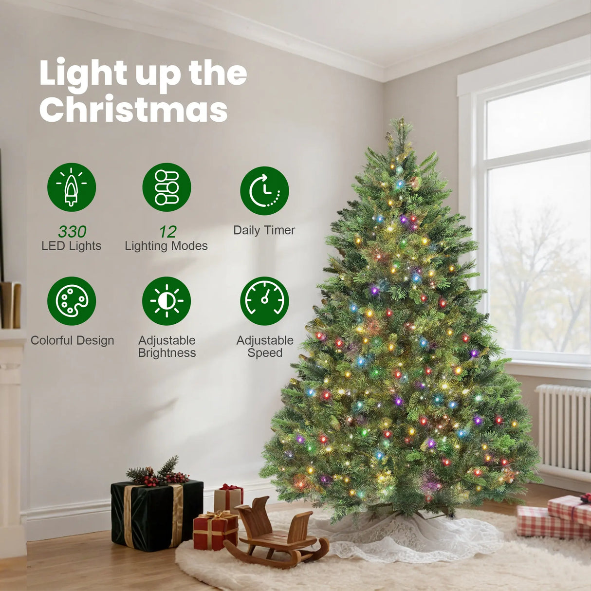 HOMCOM 180cm Carolina Pine Christmas Tree with Colourful DIY Synchronized LED Lights and Remote