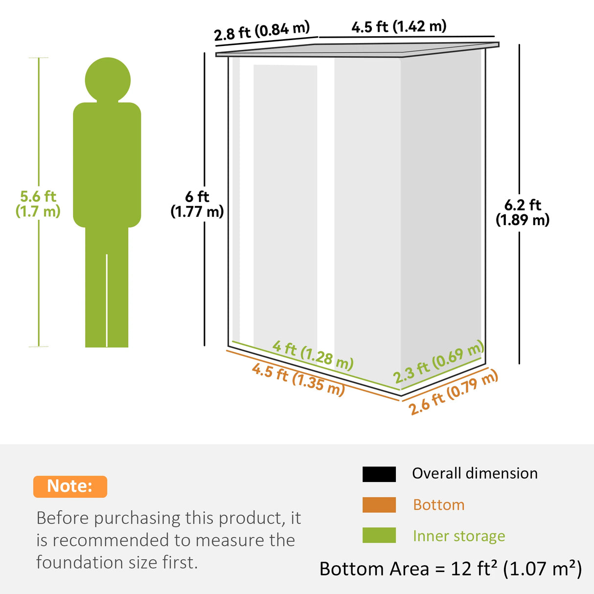 Outsunny 5ft x 3ft Metal Garden Storage Shed, Outdoor Tool Shed with Sloped Roof, Lockable Door for Tools, Equipment, Light Green