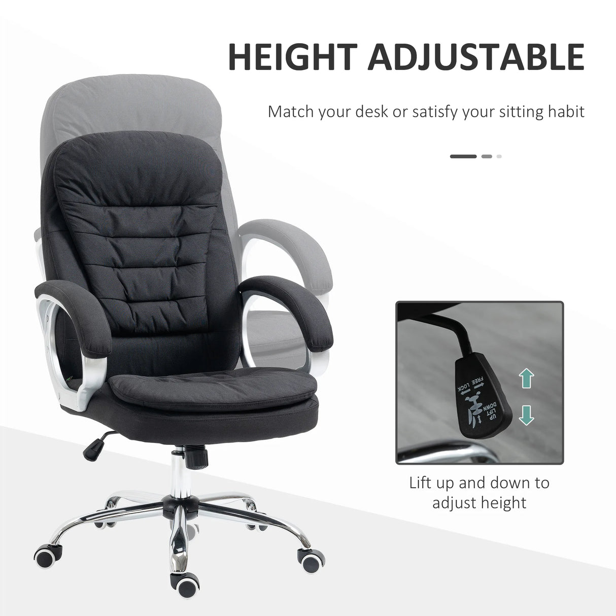 HOMCOM Office Chair Computer Chair Executive Office Chair with Height Adjustable, Comfortable Desk Chair for Home Office Fabric Black