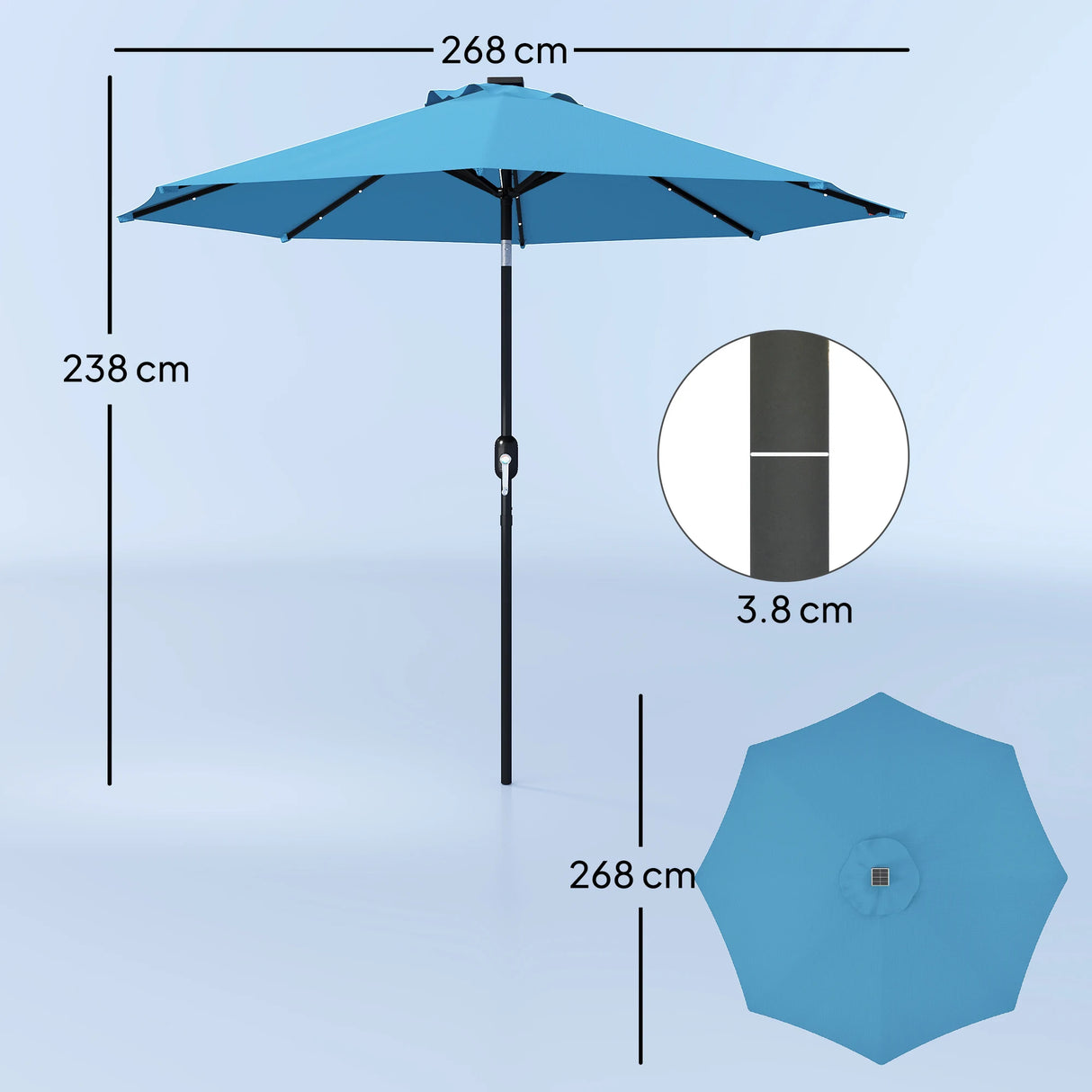 Outsunny 2.7m LED Light Parasol Umbrella - Blue