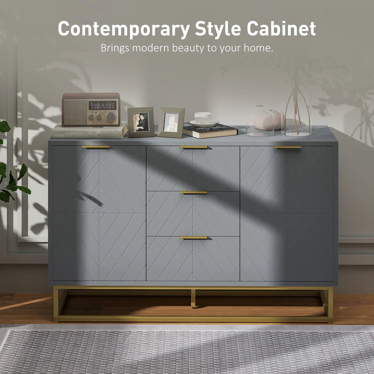 HOMCOM Sideboard with 3 Drawers and Adjustable Shelves for Living Room - Grey
