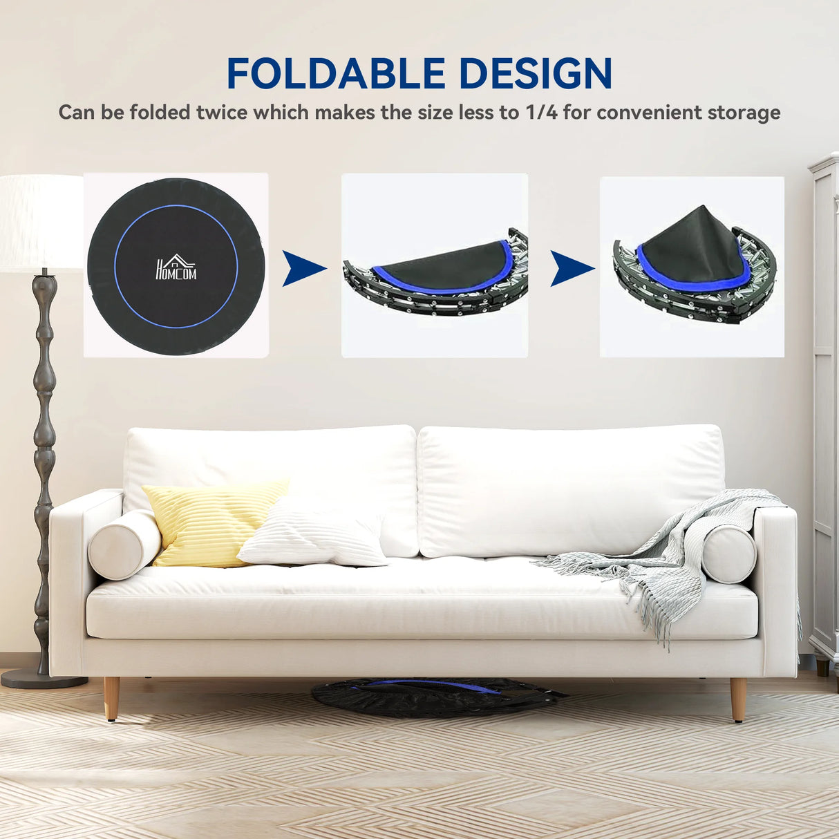 HOMCOM 48" Foldable Mini Fitness Trampoline, with Adjustable Foam Handle, Blue