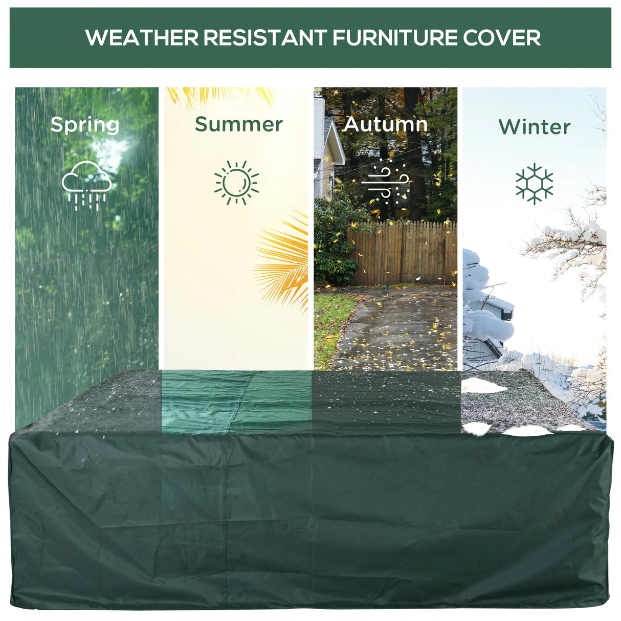 Outsunny Large Patio Garden Furniture Set Cover 600D Oxford Square Waterproof, 230 x 230 x 70 cm, Green