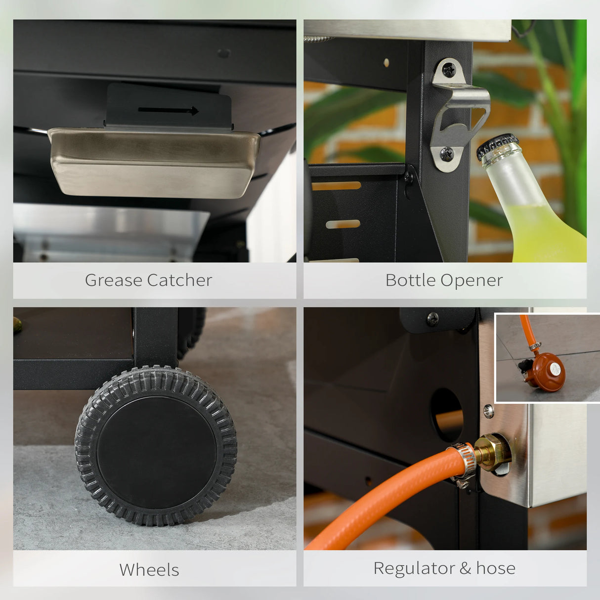 Outsunny Four-Burner Steel Gas Grill, with Thermometer - Black