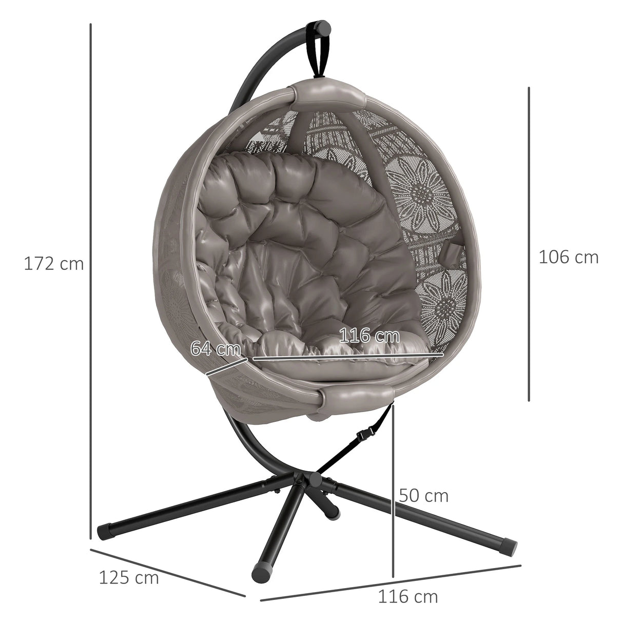 Outsunny Round Egg Basket Chair, with Steel Stand, Sand