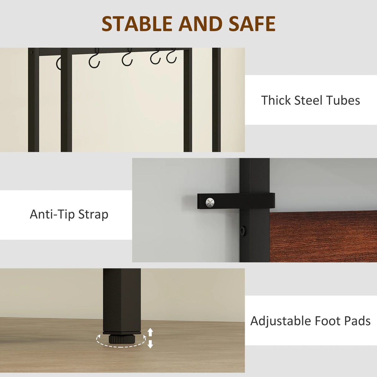 HOMCOM 5-In-1 Industrial-Style Hallway Tree - Brown/Black