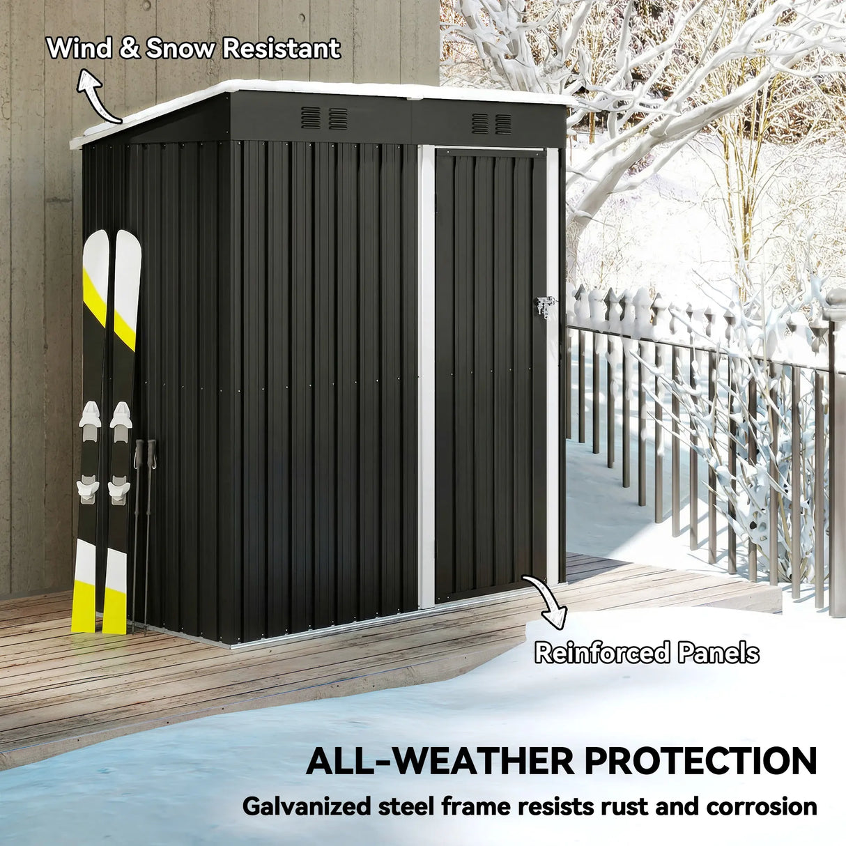 Outsunny 5 x 3 ft Lean-to Garden Shed, Outdoor Storage Shed with Lockable Door and Vents, Dark Grey