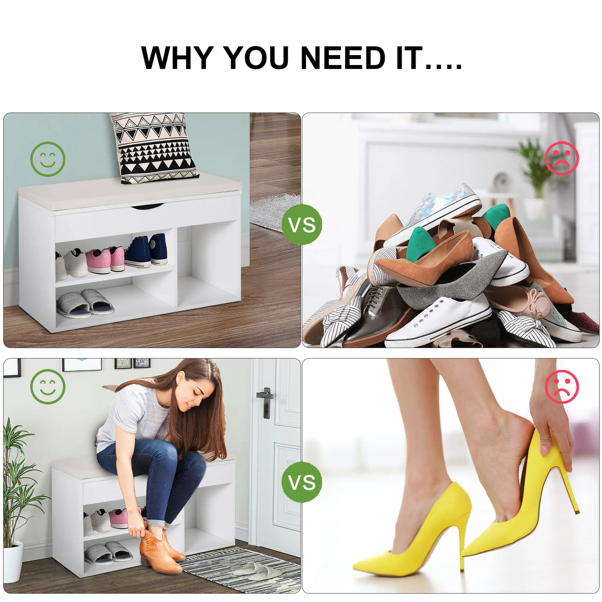 HOMCOM Wooden Shoes Cabinet Bench Hidden Storage Padded Seat Organiser Footwear Rack Hallway White 80 x 30 x 47 cm