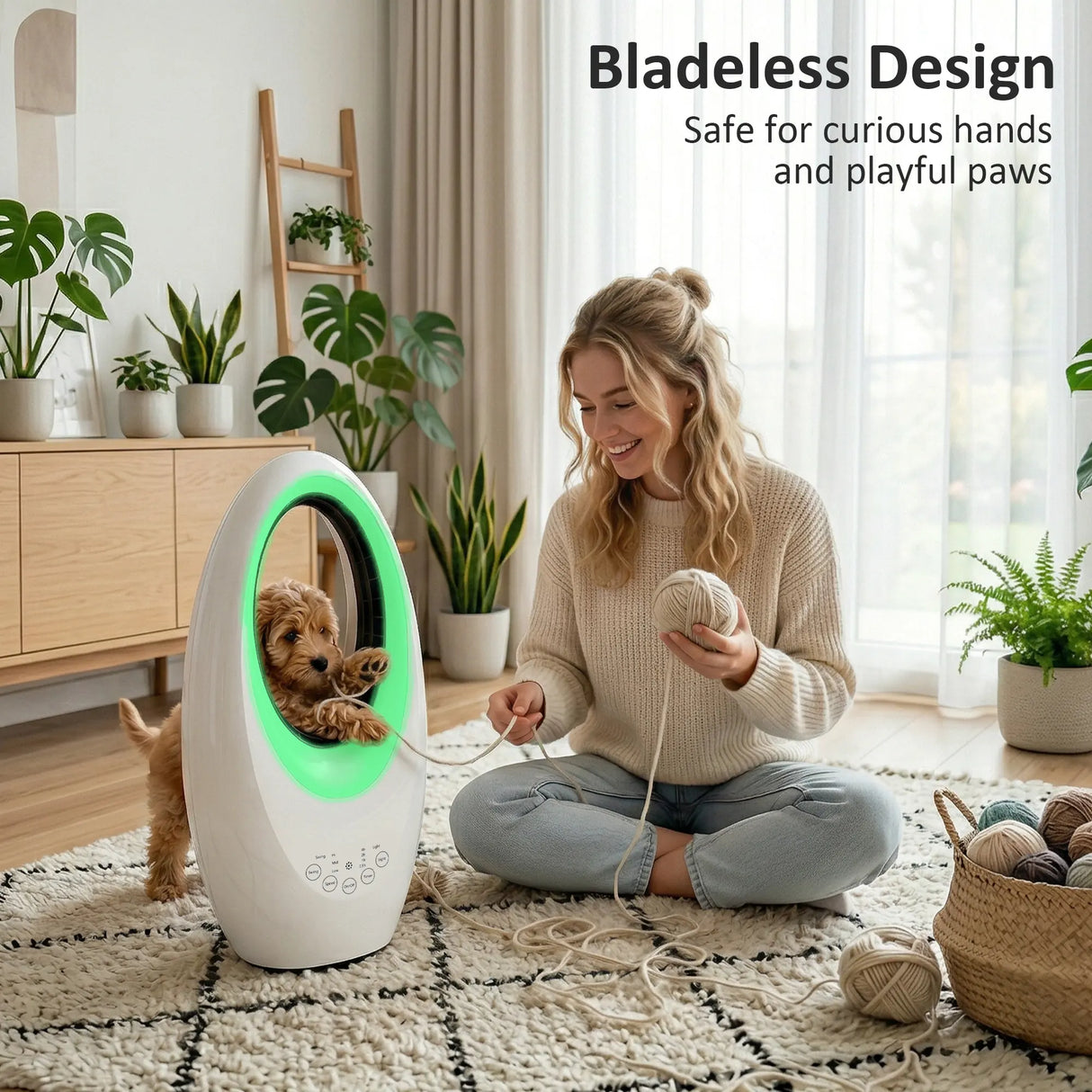 HOMCOM Bladeless Tower Fan, 36dB Standing Cooling Fan with 60 Oscillating, LED Lights, 3 Speeds, 7.5H Timer, Remote Control
