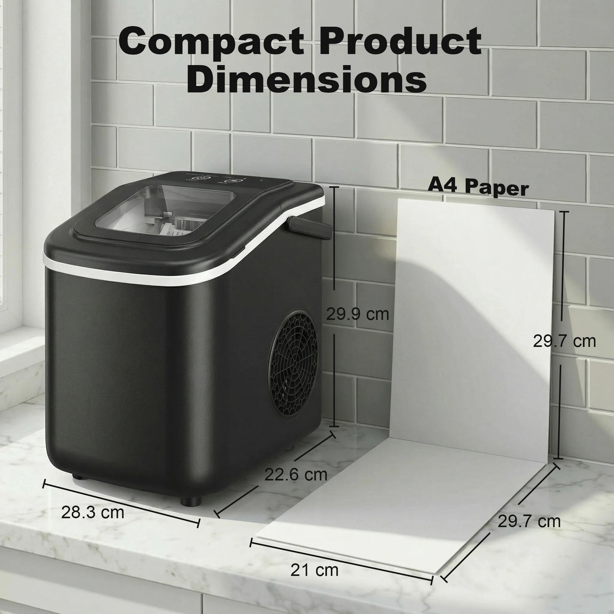 HOMCOM Countertop Ice Maker Machine 9 Cubes in 7 Mins Portable Ice Machine Ice Scoop and Basket 2 Sizes Black