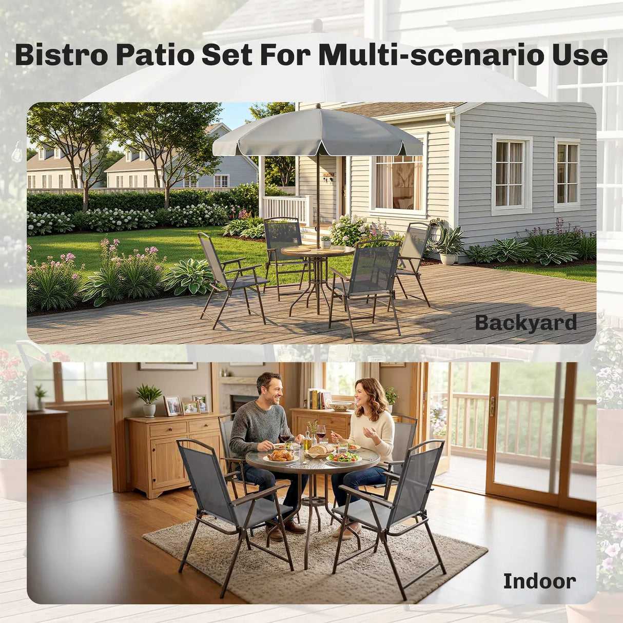 Outsunny 6 Piece Garden Dining Set with Umbrella, Patio Sets with Parasol, 4 Folding Dining Chairs, Dark Grey