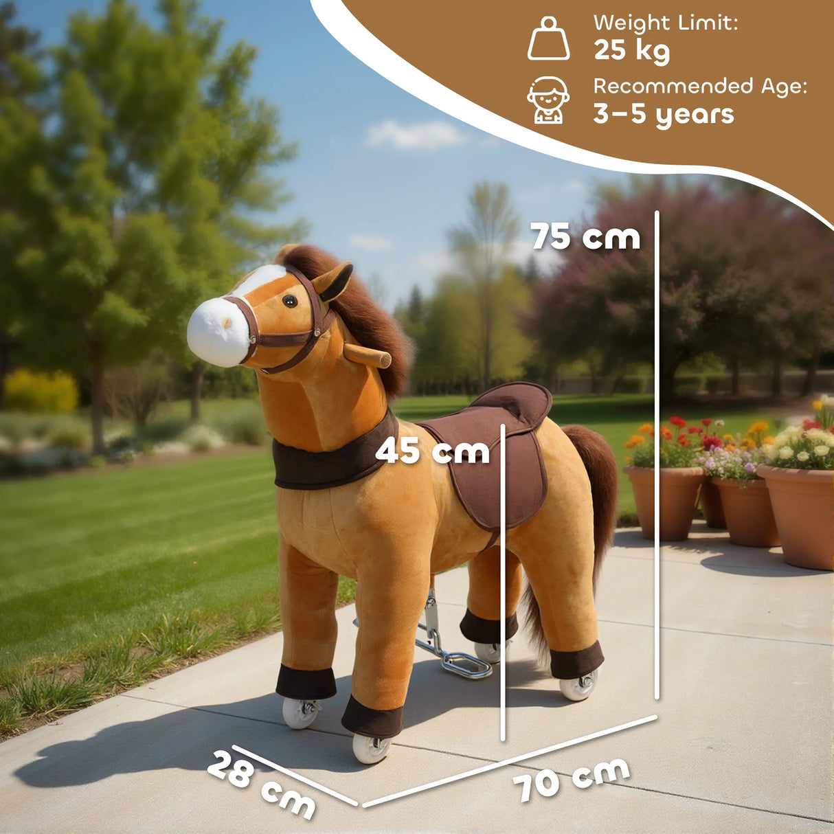 AIYAPLAY Ride On Horse, Plush Walking Horse Toy with Wheels and Saddle for Ages 3-5 Years Old, Dark Brown