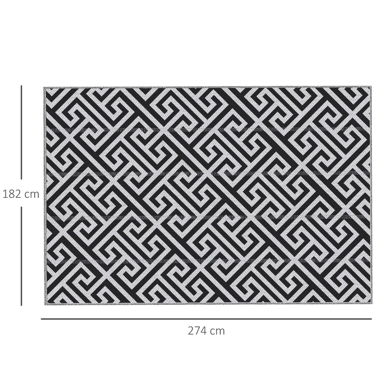 Outsunny 182 x 274 cm(6x9ft) Outdoor Rug Reversible Mat Plastic Straw Rug Portable RV Camping Mat for Garden Deck Picnic Indoor, Black & White