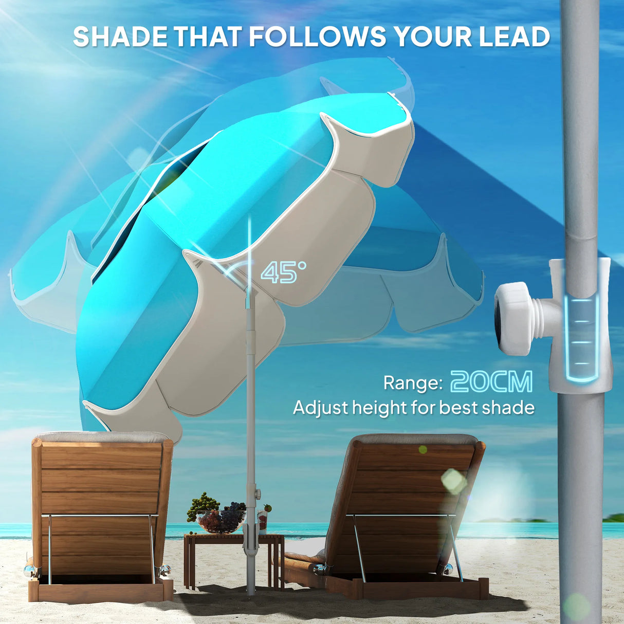 Outsunny Beach Umbrella Portable with Sand Anchor, Carry Bag, Adjustable Height & Tilt, UPF50+ UV Protection, Blue