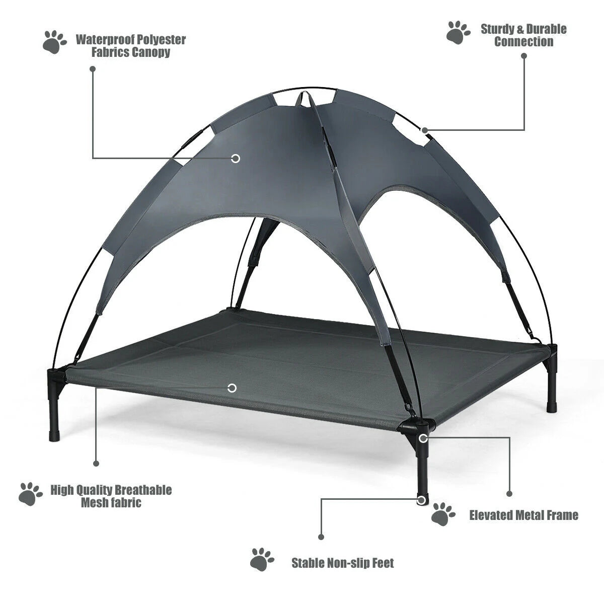 Elevated Pet Cot with Detachable Canopy Shade & Sturdy Steel Frame-XL