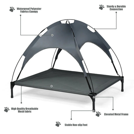 Elevated Pet Cot with Detachable Canopy Shade & Sturdy Steel Frame-XL