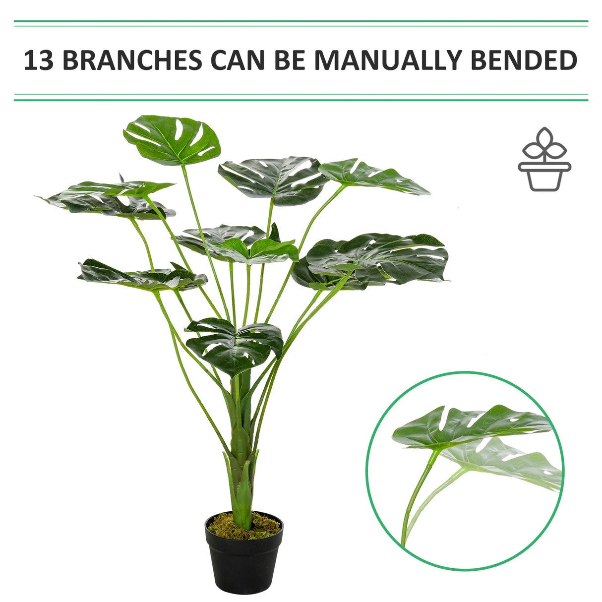 HOMCOM Decorative Artificial Monstera Plants in Pot Fake Plants for Home Indoor Decor, 85cm