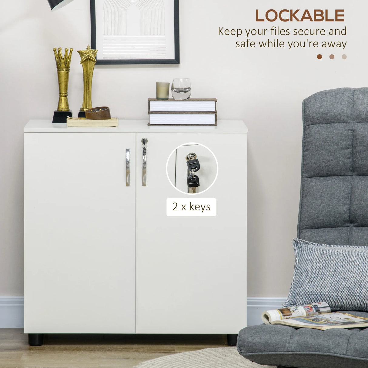 Vinsetto Two-Tier Locking Office Storage Cabinet - White