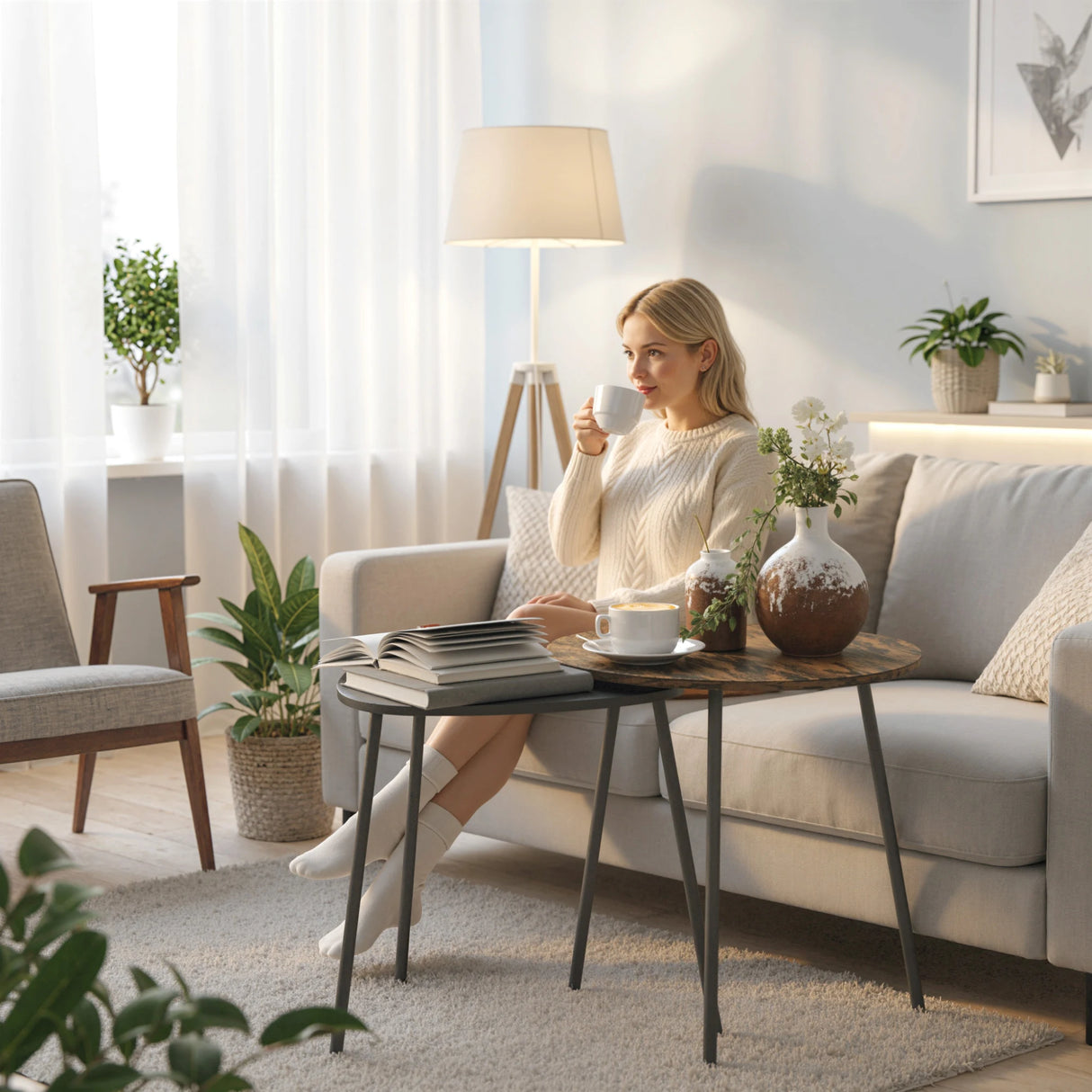 HOMCOM Nesting Side Table Set of 2 - Rustic Brown