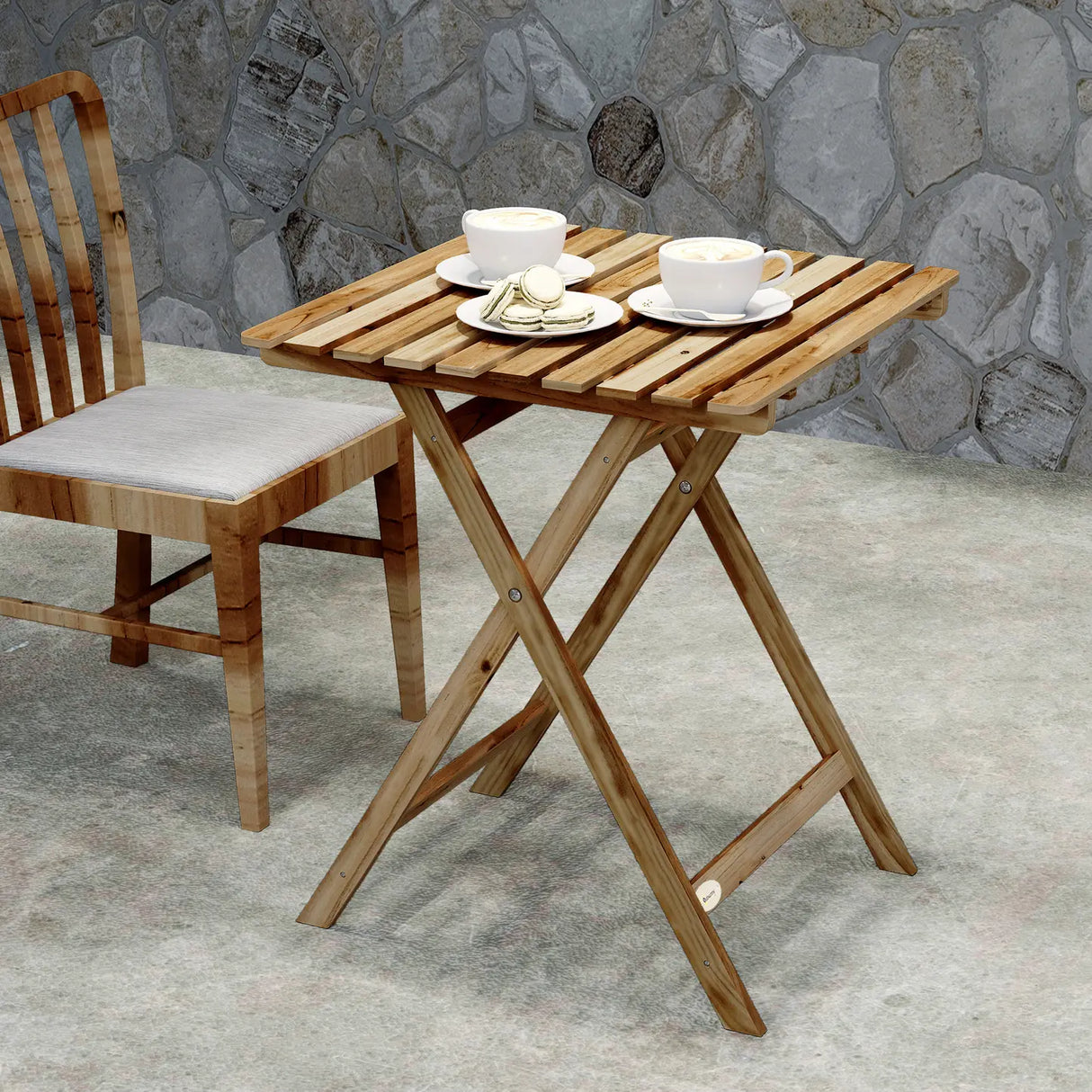 Outsunny Outdoor Coffee Table Foldable Wooden Garden Table for Patio Balcony Natural Wood