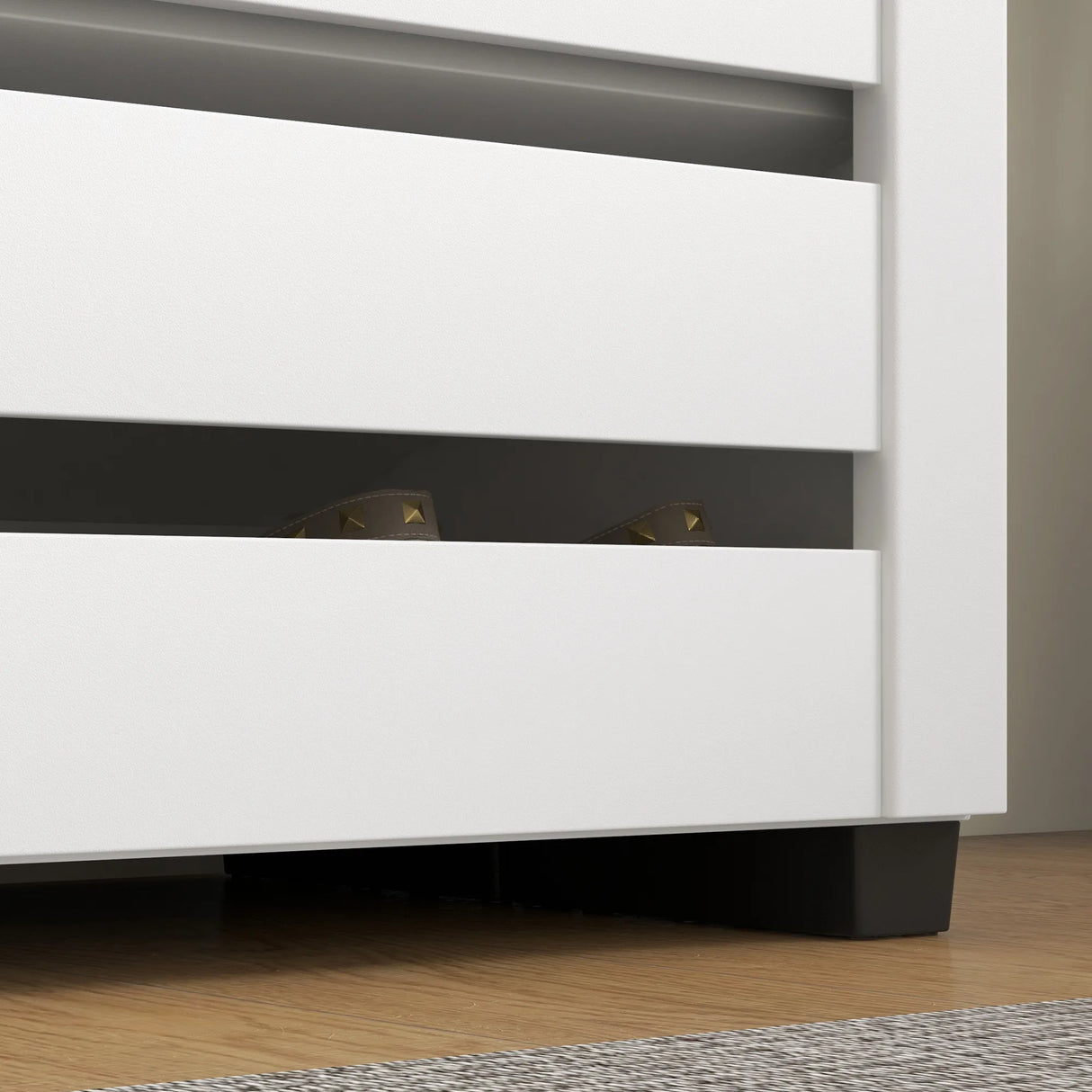 HOMCOM Narrow Shoe Cabinet for Entryway, 5-Tier Slim Shoe Storage Cabinet with 2 Slatted Doors and Adjustable Shelves