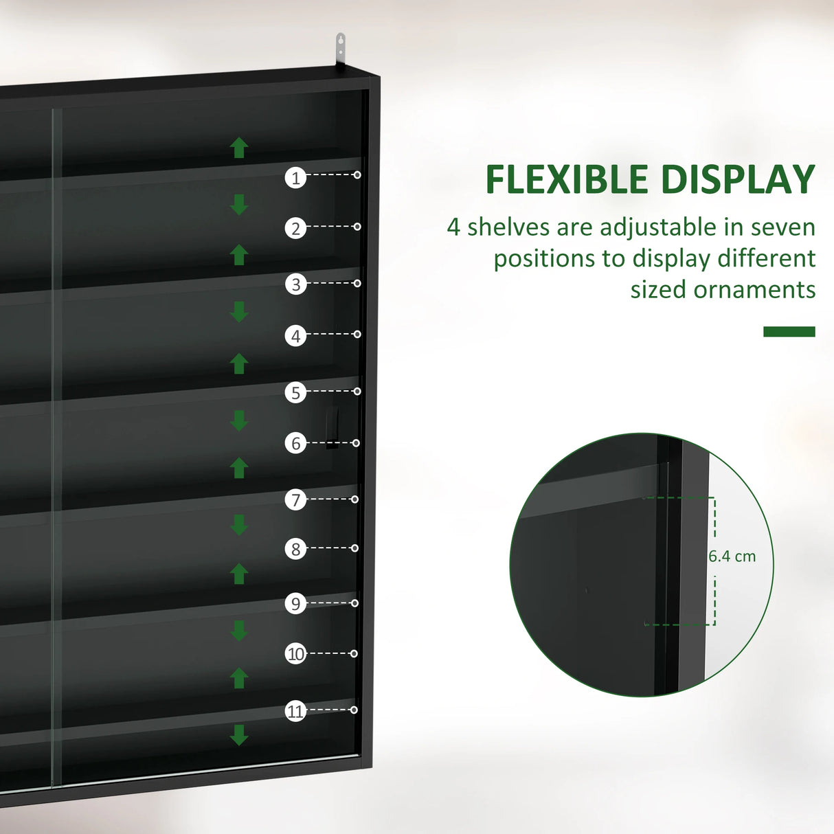 HOMCOM Six Shelf Display Cabinet, with Glass Doors - Black