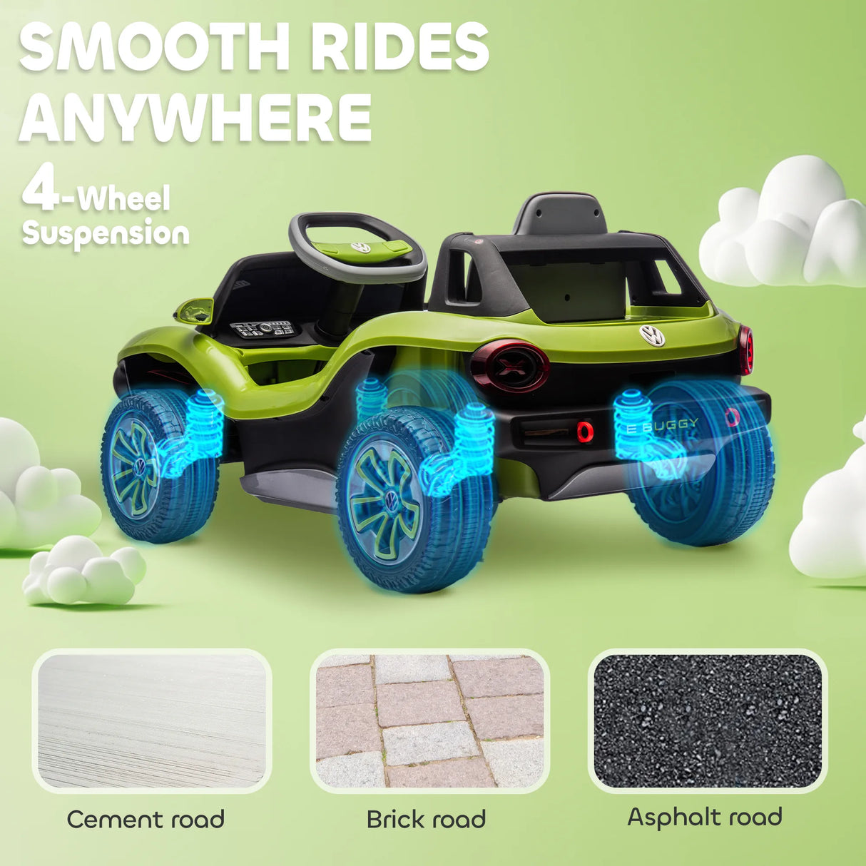 AIYAPLAY Volkswagen Licensed Kids Electric Car with Remote Control for Ages 3-6 Years, Green