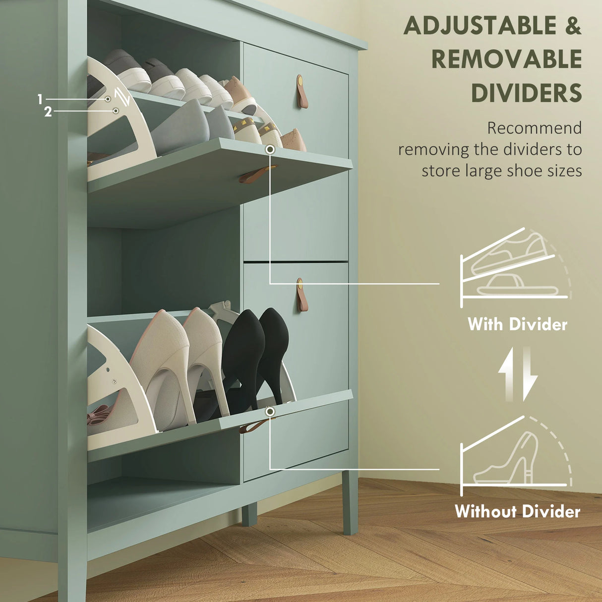 HOMCOM Modern Four-Drawer Shoe Cabinet - Green