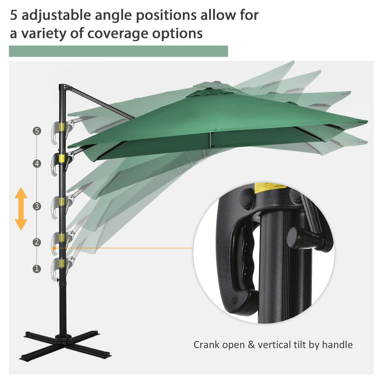 Outsunny Square Umbrella Parasol W/360 Rotation, 245Lx245Wx248H cm-Green