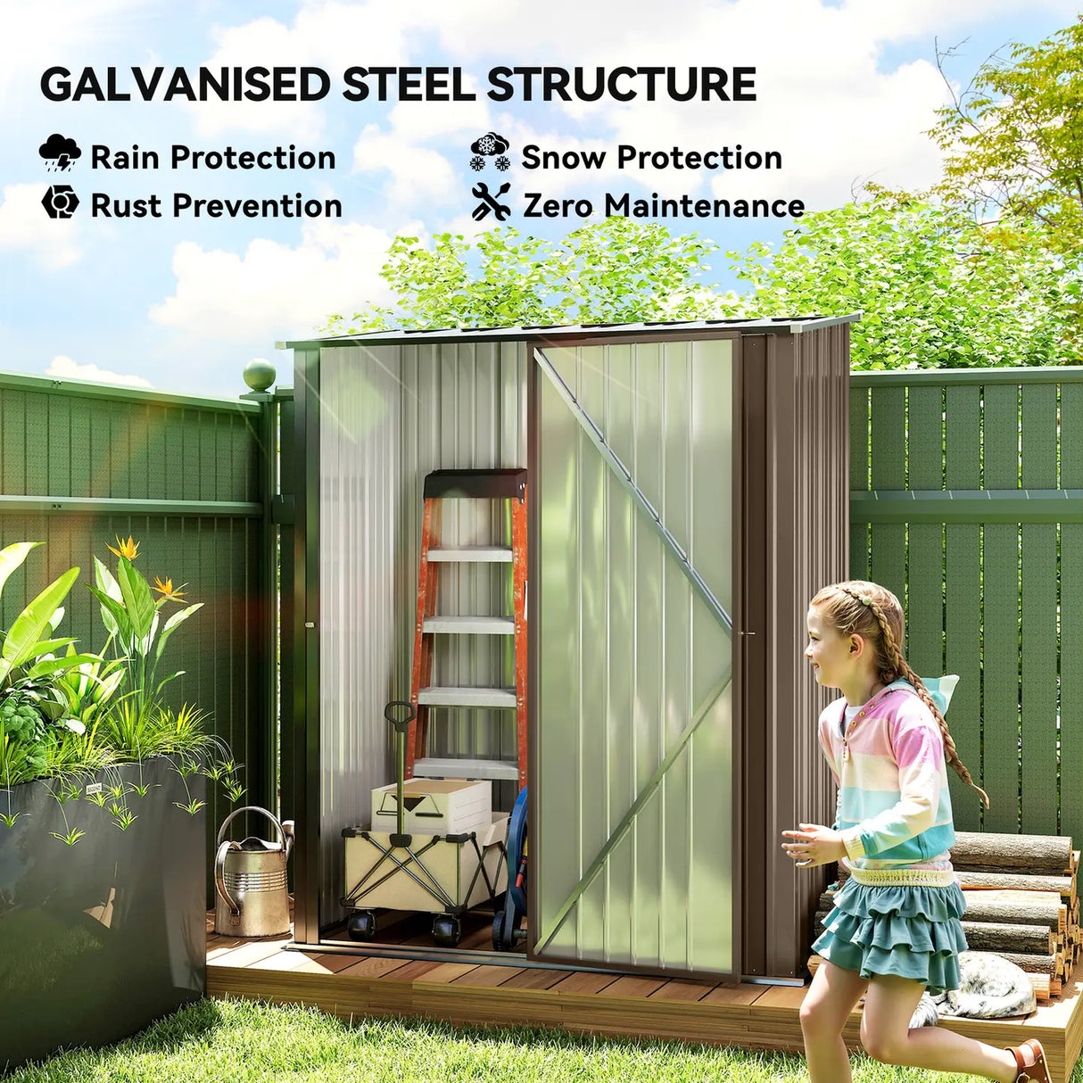 Outsunny 5.3 x 3.1ft Corrugated Steel Garden Shed - Brown