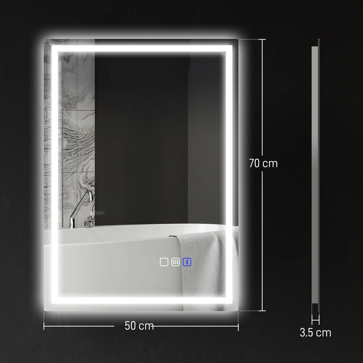 HOMCOM 70 x 50 cm Bluetooth Bathroom Mirror - Silver-Tone