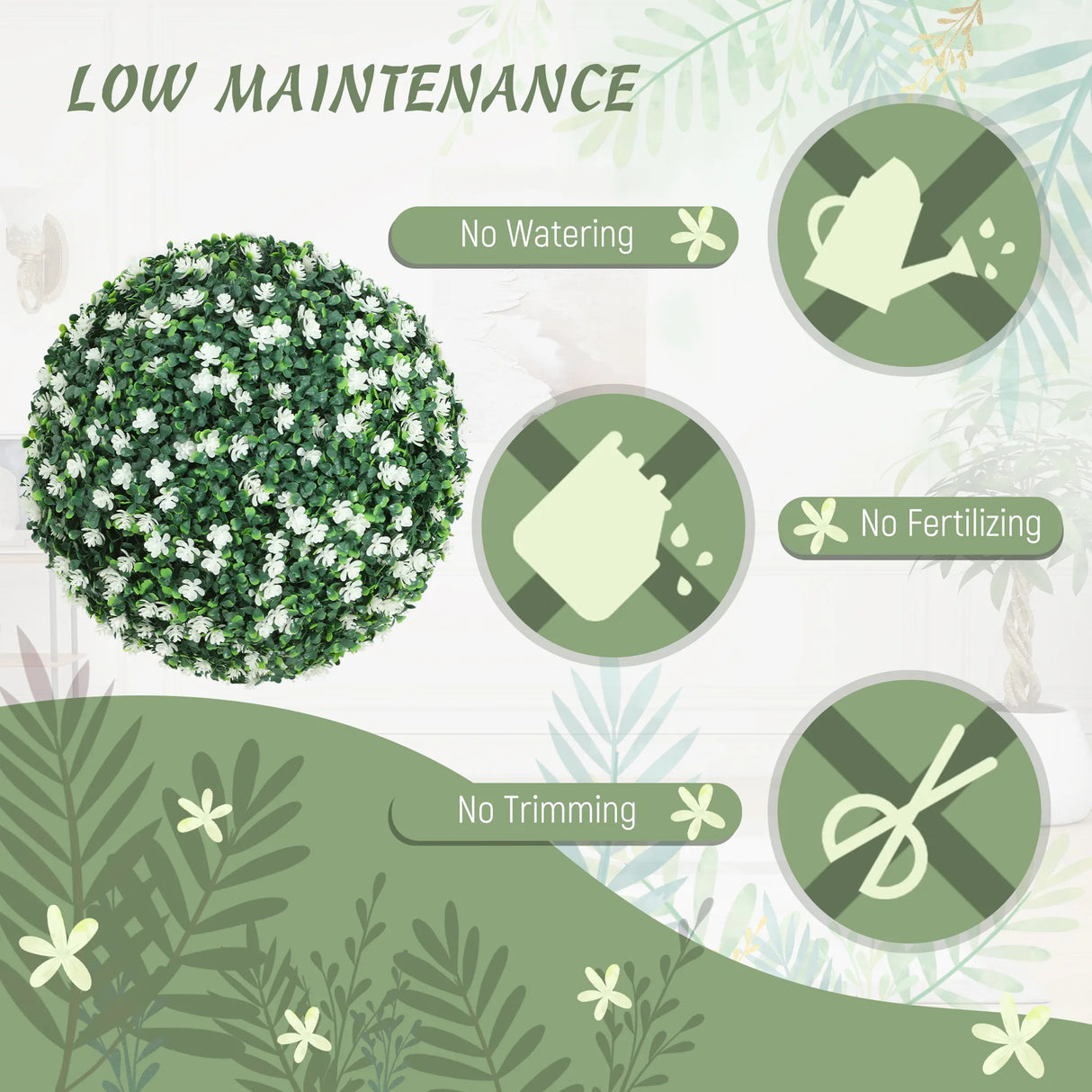 HOMCOM Set of Two Artificial Boxwood Balls Plants - White