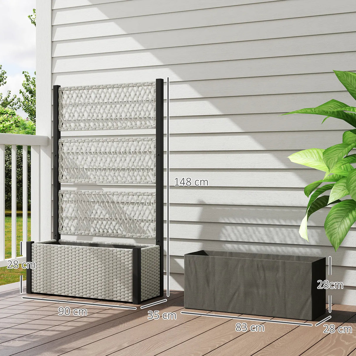 Outsunny Garden Planter Box with Trellis, Liner for Climbing Plants, Vegetables, Flowers, 90 x 35 x 148 cm, Mixed-grey