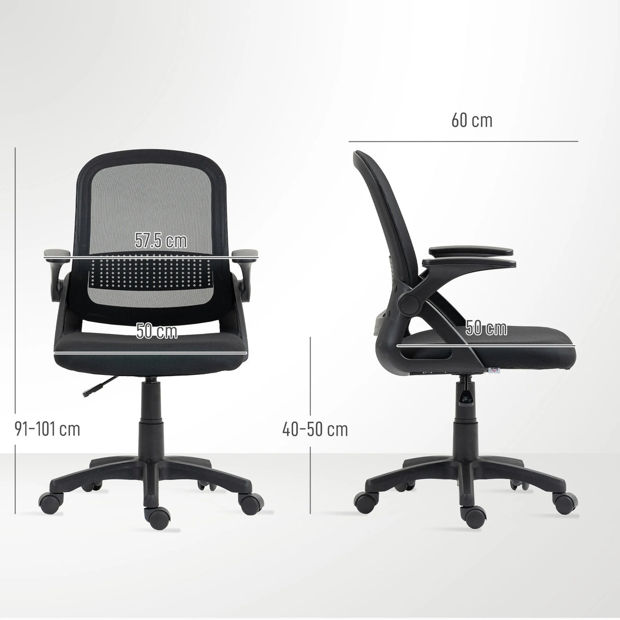 HOMCOM Breathable Mesh Office Chair, Ergonomic Swivel Computer Chair with Flip-up Armrests, Lumbar Back Support for Home/Office, Black