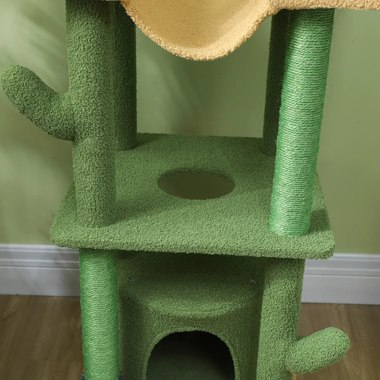 PawHut 225-255cm Adjustable Floor to Ceiling Cat Tree, Tall Cat Tower for Indoor Cats w/ Scratching Posts, Green