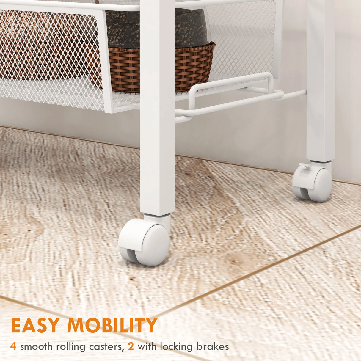 HOMCOM 3-Tier Kitchen Cart with 3 Steel Wire Baskets - White