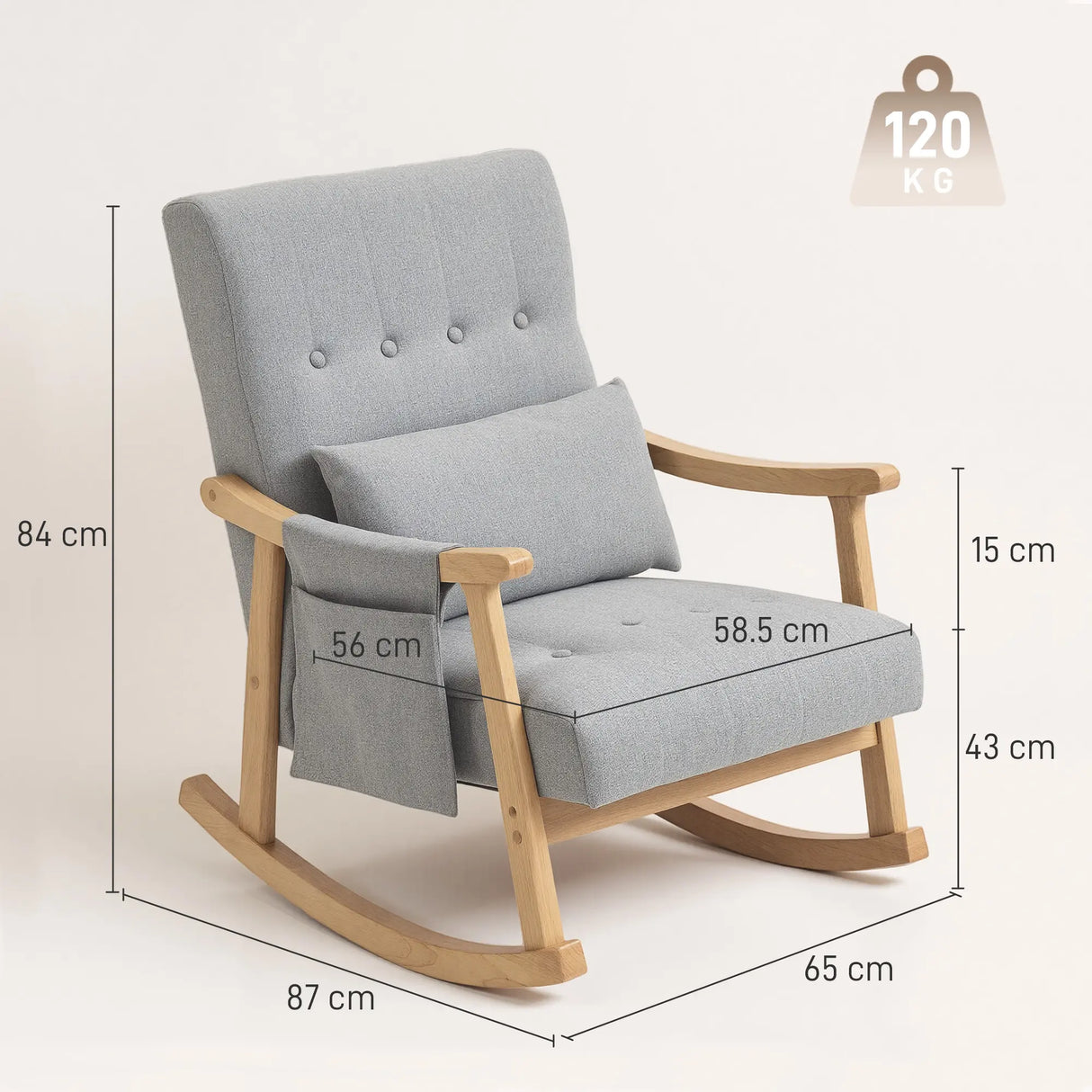 HOMCOM Wood Frame Rocking Accent Chair - Light Grey