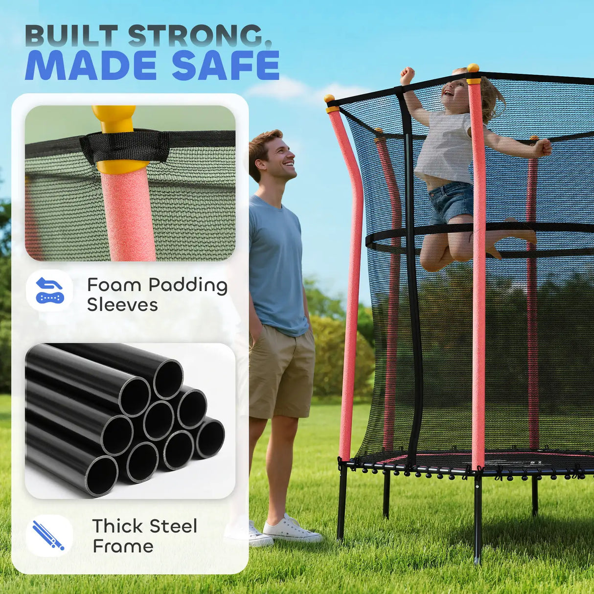 HOMCOM Kids Trampoline Mini Bouncer with Enclosure Safety Net For Ages 3-10 Years - Red