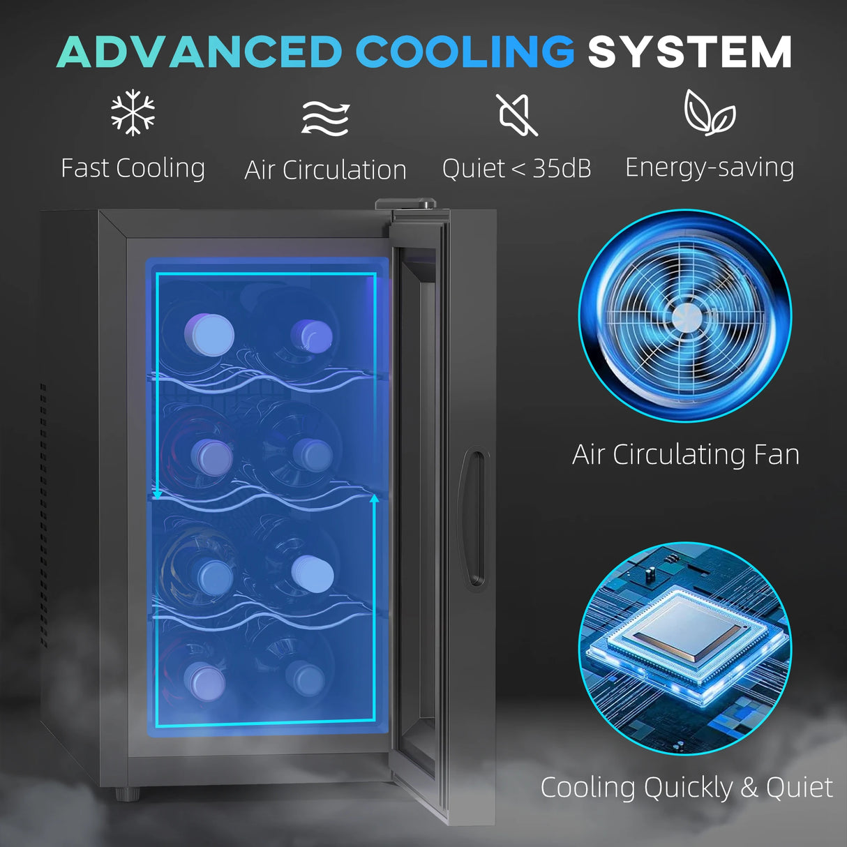 HOMCOM Mini Table Top Wine Fridge, 8 Bottle, 17L, 8-18, 26.5cm Quiet Under Counter Wine Cooler Fridge with Glass Door, LED Light, Digital Touch Screen, Temperature Control