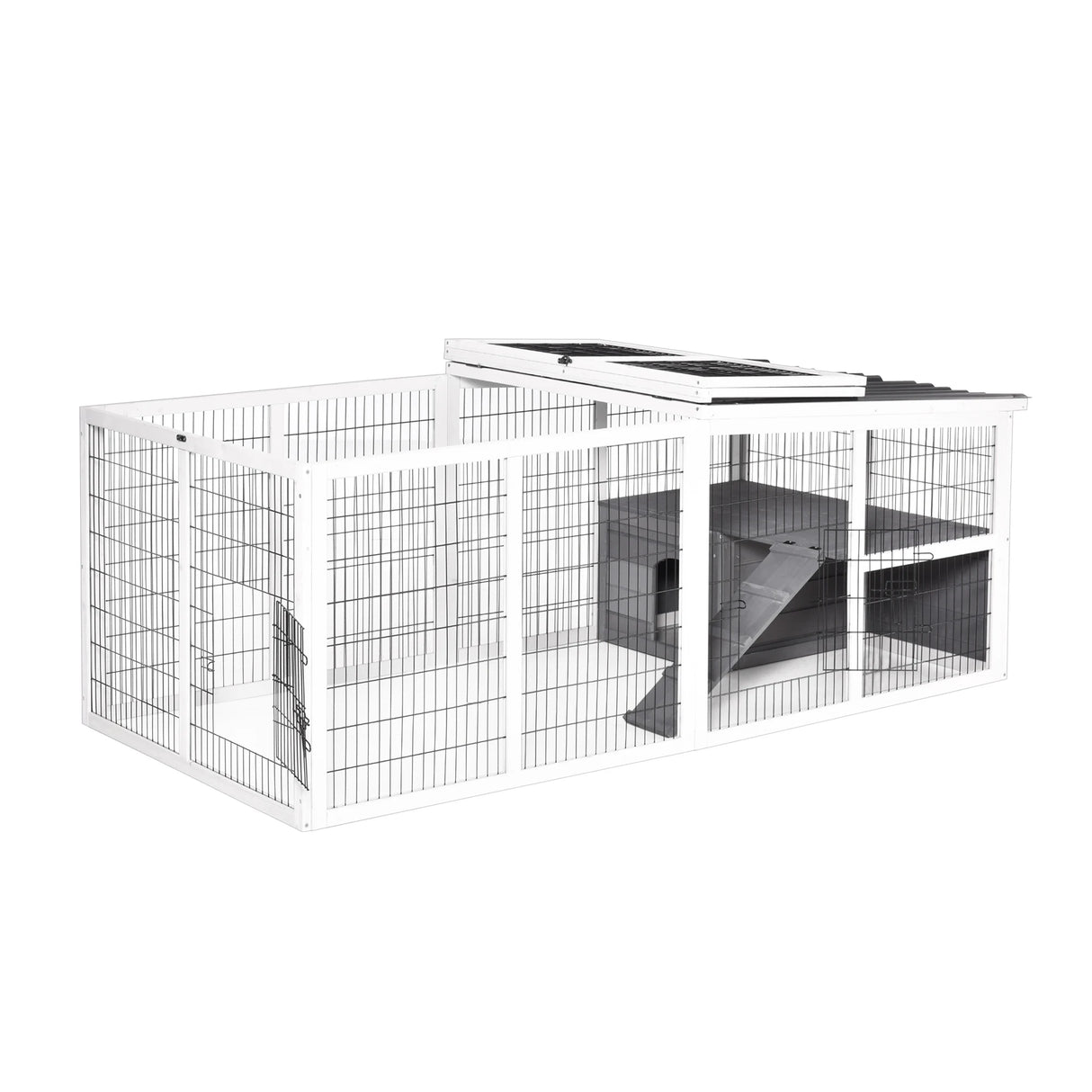 PawHut Guinea Pigs Hutches Wooden Small Rabbits Hutches Pet Run Cover Indoor Outdoor, Grey