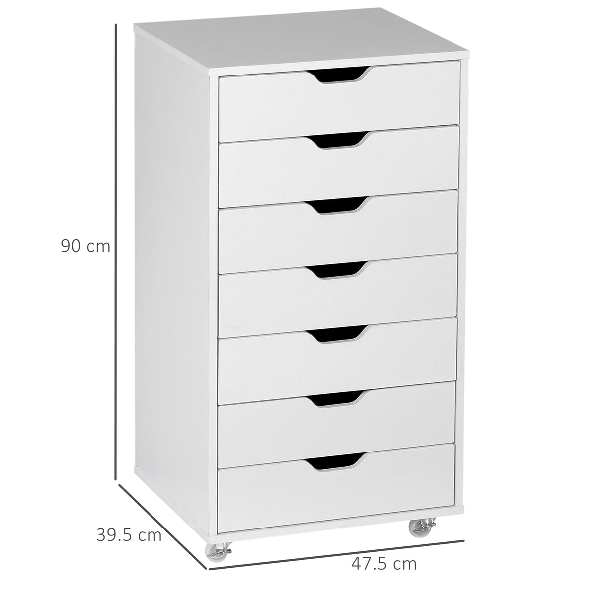 Vinsetto Seven-Drawer Filing Cabinet, with Wheels - White