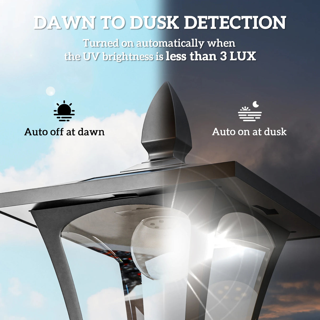 Outsunny Outdoor Garden Solar Post Lamp Sensor Dimmable LED Lantern Bollard Pathway 1.6M Tall Black