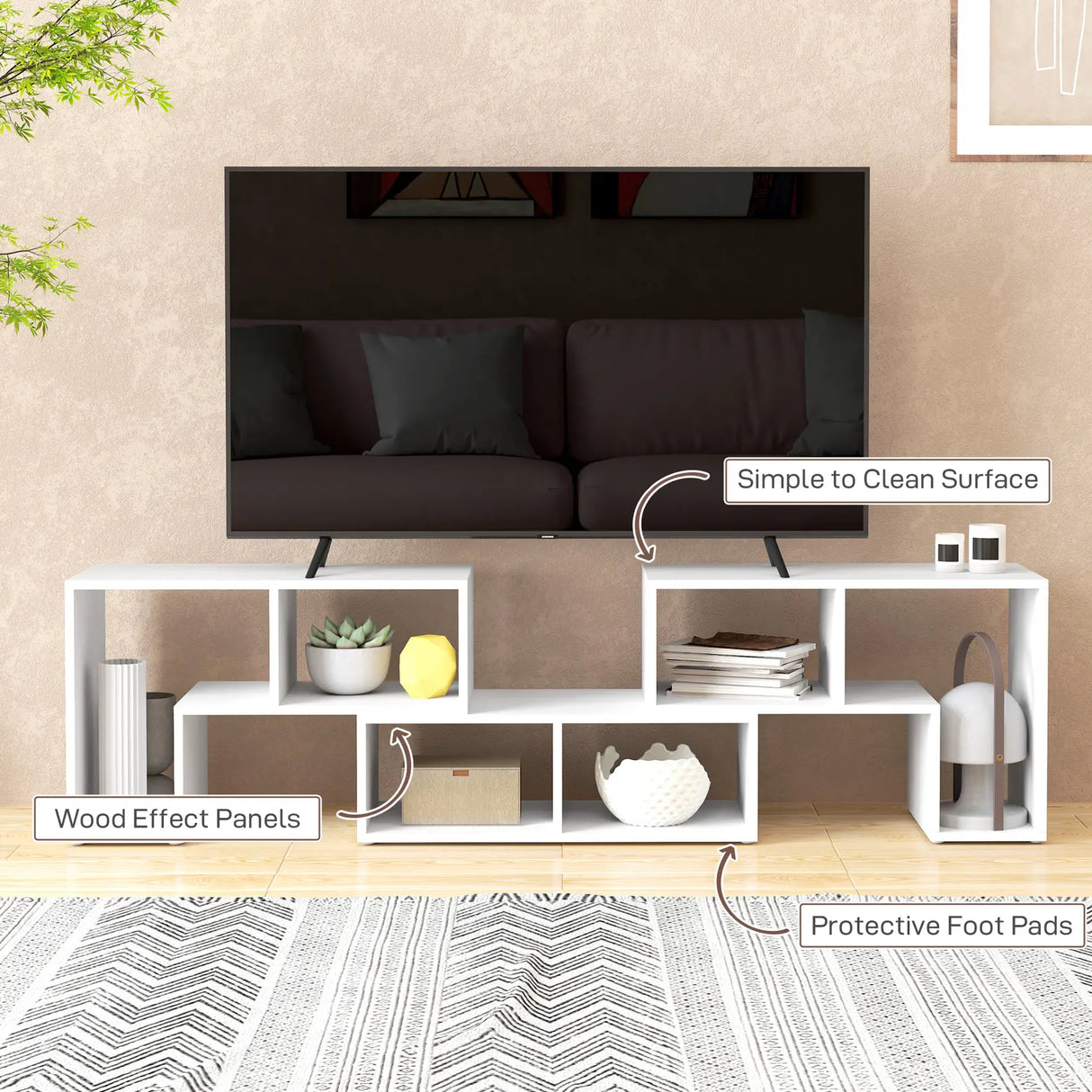 HOMCOM Three-Block Modular TV Stand - White Wood-Effect