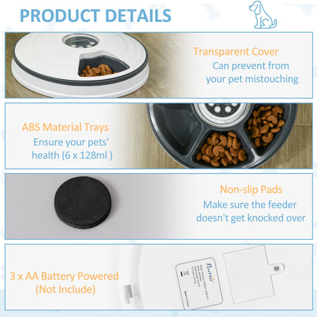 PawHut Automatic Pet Dog Cat Feeder w/ Digital Timer Six-Meal Food Dispenser