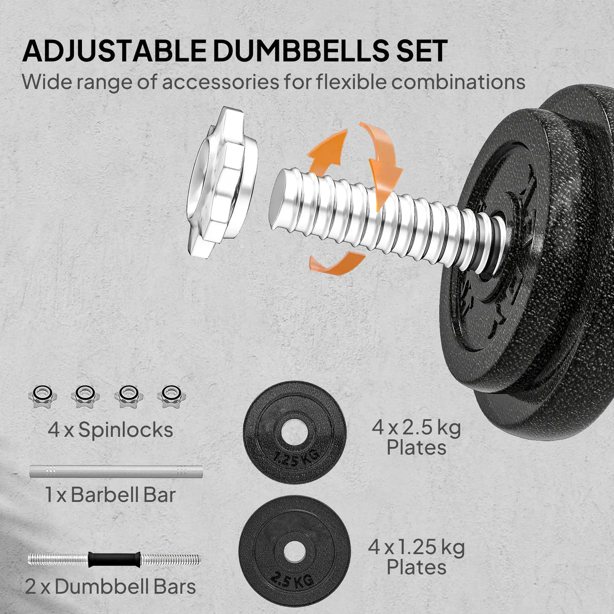 SPORTNOW 2-in-1 Adjustable Dumbbells Set, 20kg Weights Dumbbells Set with Non-Slip Grip for Strength Training, Weight Lifting, Bodybuilding, Home Gym Workout Equipment for Men & Women